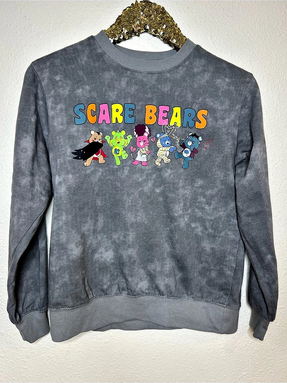 Care Bears Universal Monsters SCARE BEARS Graphic Sweatshirt in Gray Womens Sm - Picture 2 of 7